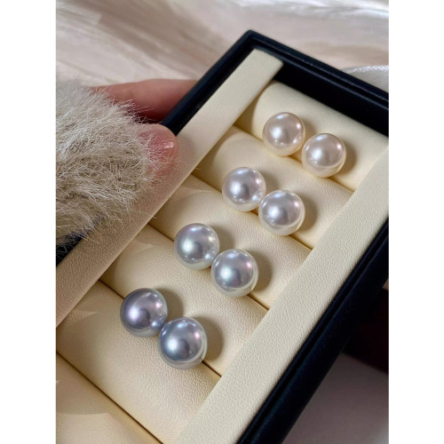 冷白極光人造澳白珍珠耳釘女維納斯無耳洞耳夾925純銀耳釘女