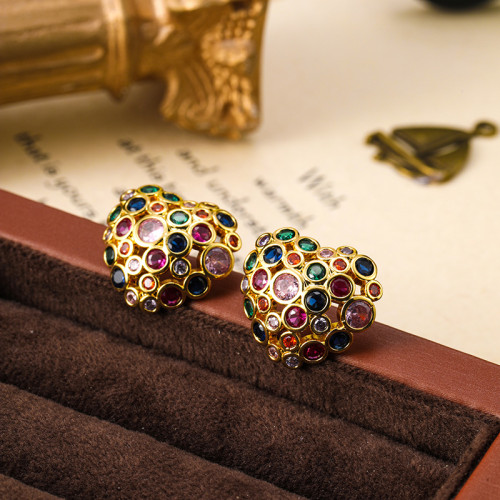 歐美小衆波西米亞彩色鑲鑽愛心耳釘女高級感ins復古耳環女925銀針 歐美小衆波西米亞彩色鑲鑽愛心耳釘女高級感ins復古耳環女925銀針