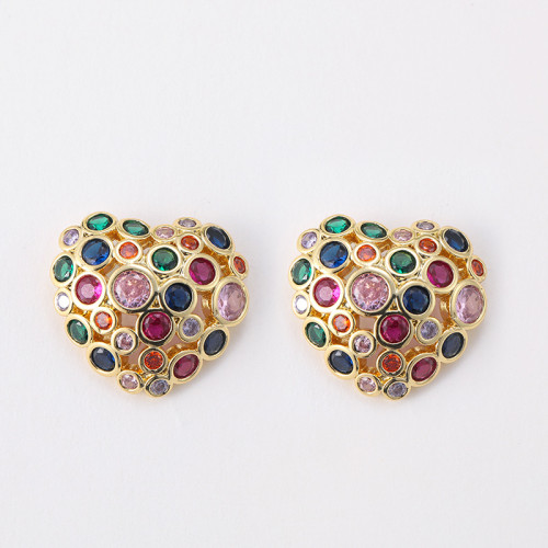 歐美小衆波西米亞彩色鑲鑽愛心耳釘女高級感ins復古耳環女925銀針 歐美小衆波西米亞彩色鑲鑽愛心耳釘女高級感ins復古耳環女925銀針