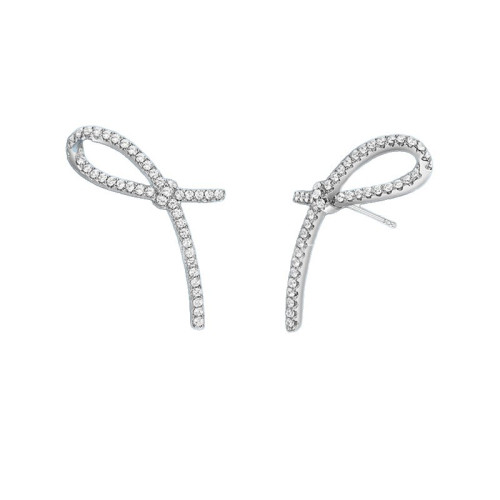 HEFANG何方愛心絲帶蝴蝶結初雪冰晶耳環純銀925純銀婚禮系列飄帶