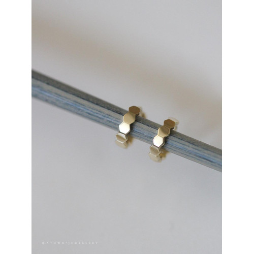 925純銀鍍14k金耳圈蜂窩六角閃亮耳釦氣質日常ins風韓國