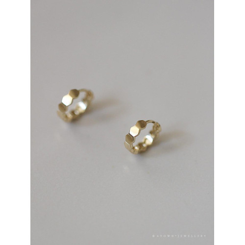 925純銀鍍14k金耳圈蜂窩六角閃亮耳釦氣質日常ins風韓國