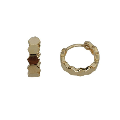 925純銀鍍14k金耳圈蜂窩六角閃亮耳釦氣質日常ins風韓國