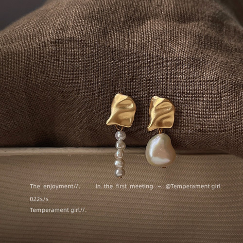 巴洛克異形淡水珍珠~手作設計感不對稱925銀針耳環法式高級感耳飾