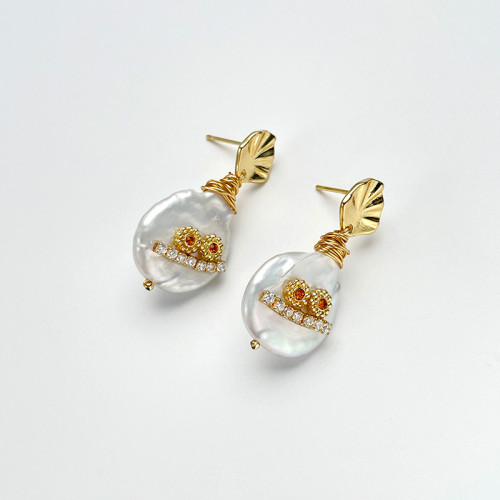 簡約輕奢復古耳墜韓國版巴洛克花瓣珍珠耳環925銀針耳釘網紅耳飾