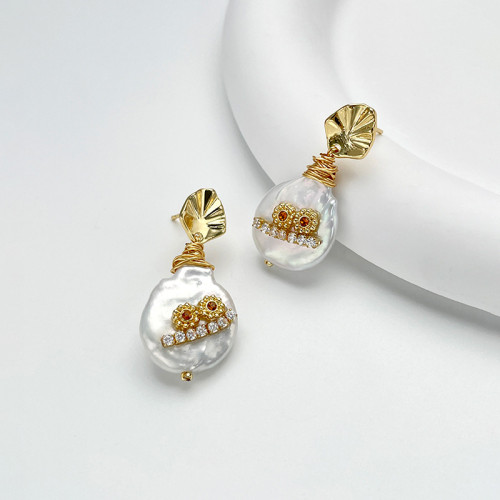 簡約輕奢復古耳墜韓國版巴洛克花瓣珍珠耳環925銀針耳釘網紅耳飾