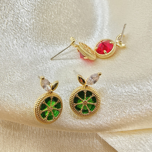 925銀針韓國鋯石橙子耳釘女創意百搭小巧簡約氣質高級感耳飾