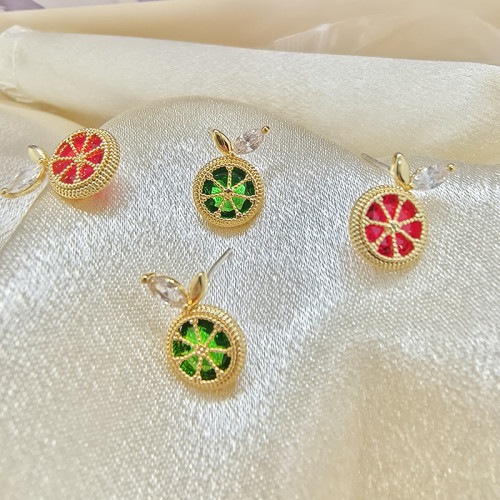 925銀針韓國鋯石橙子耳釘女創意百搭小巧簡約氣質高級感耳飾