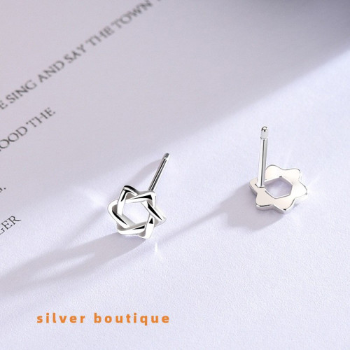 爆款925純銀針小耳骨幾何縷空素銀六芒星耳釘韓國簡約耳飾百