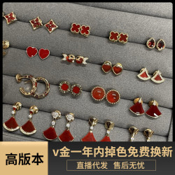 2026新年款耳環925風紅色葫蘆流蘇蝴蝶中古馬年滴油耳釘