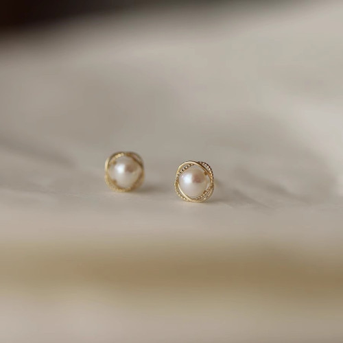 925純銀鍍14K金耳釘人造珍珠點線包邊精緻文藝復古日常溫柔耳飾女 925純銀鍍14K金耳釘人造珍珠點線包邊精緻文藝復古日常溫柔耳飾女
