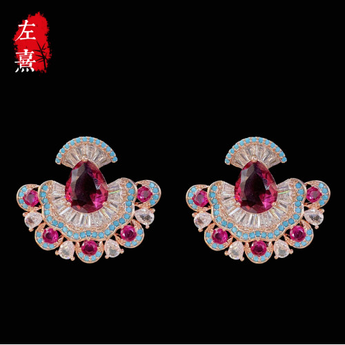 925銀鍍金鋯石皇家藍少女裙擺系列耳環耳飾