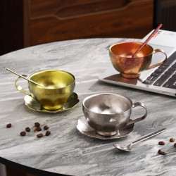 【純鈦咖啡杯套裝】杯碟湯勺套裝下午茶輕奢餐具結晶復古純鈦杯