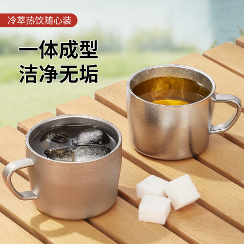 鈦杯純鈦杯子帶把手雙層咖啡杯家用牛奶杯簡約茶杯下午茶廣告杯