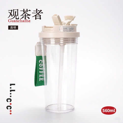 【觀茶者杯】316內膽食品級不鏽鋼手提繩吸琯杯直飲可攜式雙飲口