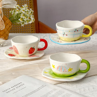 女生高顔值咖啡杯碟 ins田園風早餐牛奶馬克杯套裝陶瓷手捏不規則