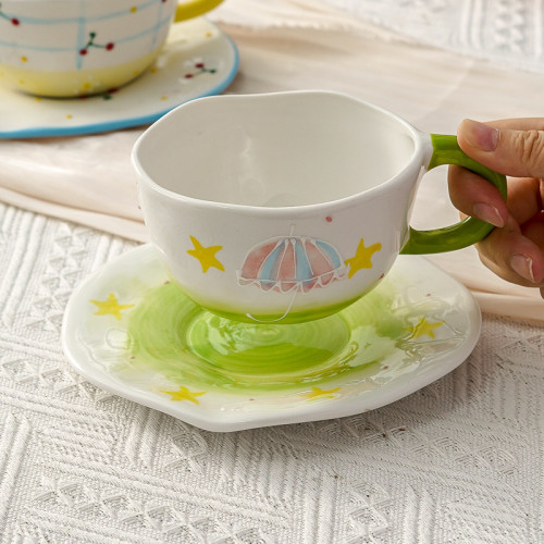 女生高顔值咖啡杯碟 ins田園風早餐牛奶馬克杯套裝陶瓷手捏不規則