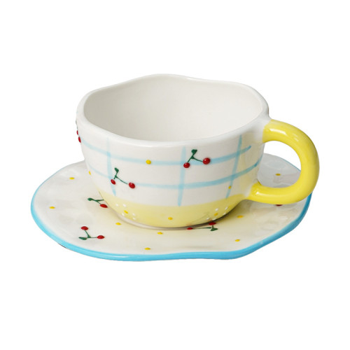 女生高顔值咖啡杯碟 ins田園風早餐牛奶馬克杯套裝陶瓷手捏不規則