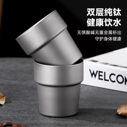 戶外露營水杯雙層隔熱防燙家用鈦茶杯主人杯咖啡杯辦公鈦杯子