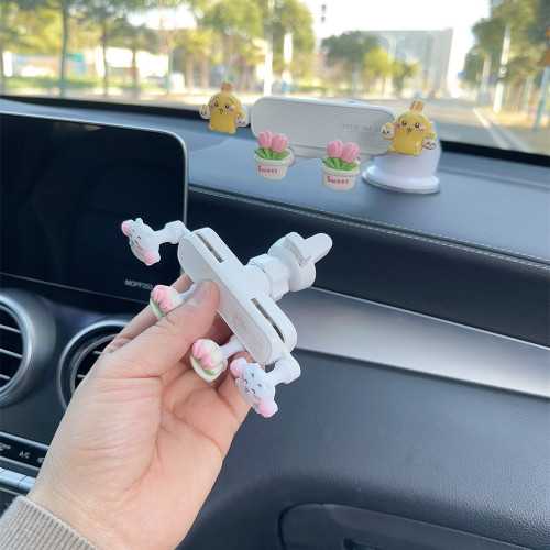 車用卡通手機支架汽車創意多功能吸盤式支架伸縮車上導航架用品女