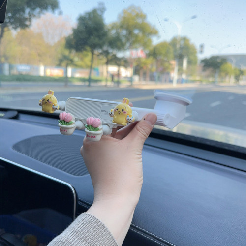 車用卡通手機支架汽車創意多功能吸盤式支架伸縮車上導航架用品女