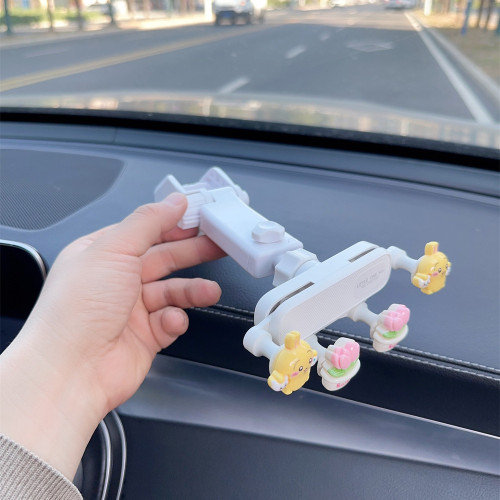 車用卡通手機支架汽車創意多功能吸盤式支架伸縮車上導航架用品女