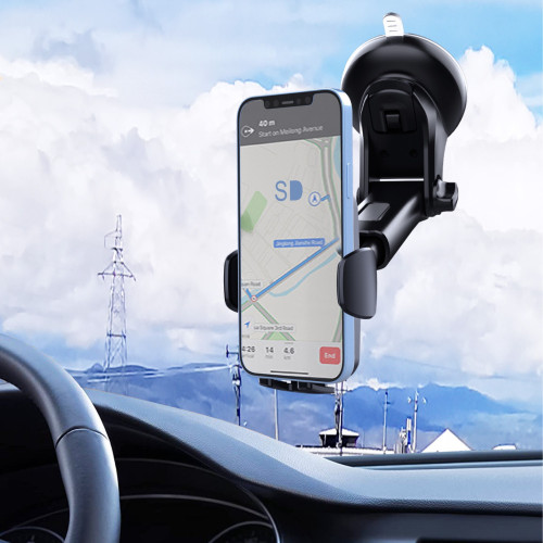  車用手機導航支架伸縮桿吸盤式手機支架夾頭可360度旋轉