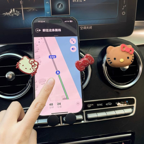 新款車用卡通KT貓手機支架導航車上車內出風口裝飾汽車固定支撐架