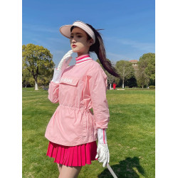 高爾夫服裝女士速乾長袖防曬上衣UPF50+GOLF粉色球服百褶裙套裝夏