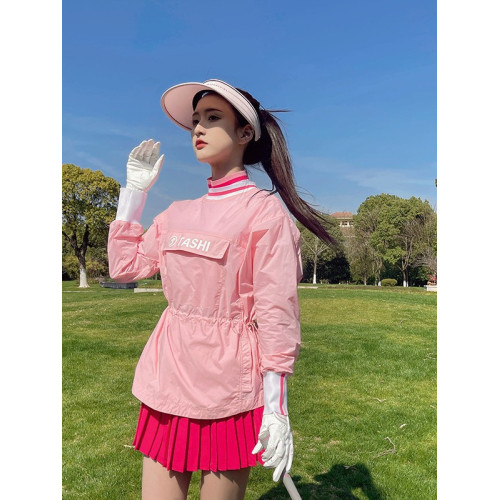 高爾夫服裝女士速乾長袖防曬上衣UPF50+GOLF粉色球服百褶裙套裝夏