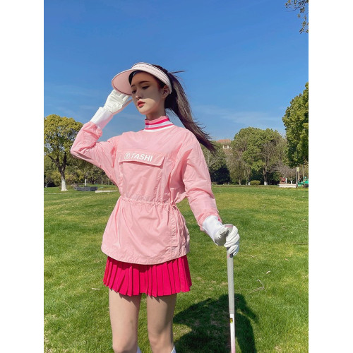 高爾夫服裝女士速乾長袖防曬上衣UPF50+GOLF粉色球服百褶裙套裝夏
