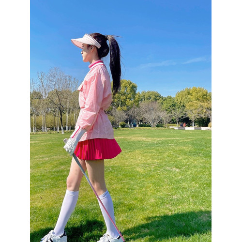 高爾夫服裝女士速乾長袖防曬上衣UPF50+GOLF粉色球服百褶裙套裝夏