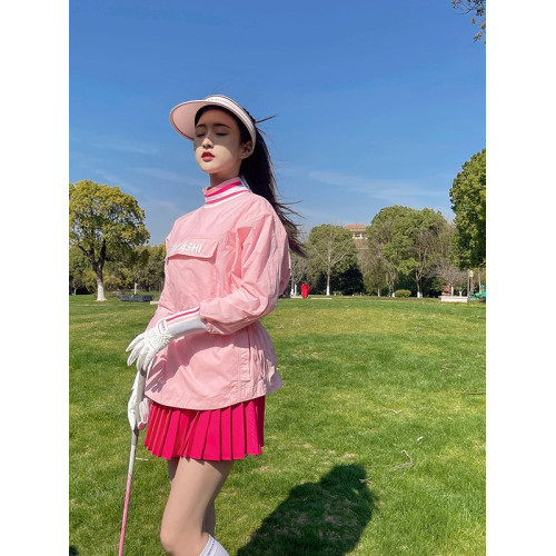高爾夫服裝女士速乾長袖防曬上衣UPF50+GOLF粉色球服百褶裙套裝夏