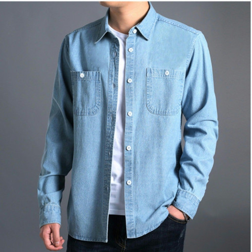 秋季薄款大碼牛仔襯衫男士汽修電銲工作服防燙耐磨防曬衣外套