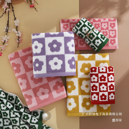 復古格子花浴巾 ins風簡約面巾柔軟吸水情侶毛巾 復古格子花浴巾 ins風簡約面巾柔軟吸水情侶毛巾
