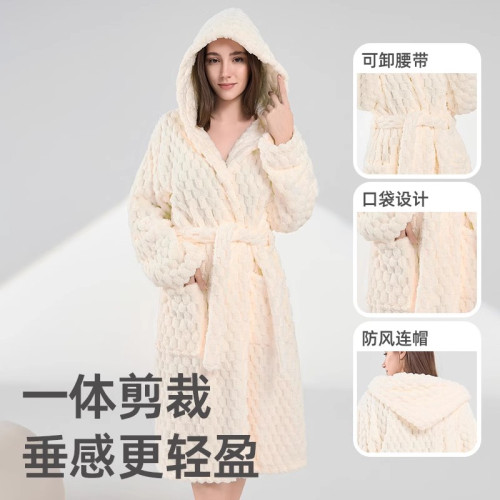 ✅浴袍女款秋冬新款吸水速乾連帽比純棉吸水加厚洗澡可穿式浴巾加