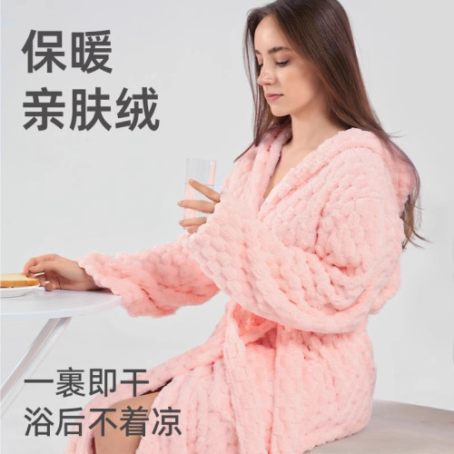 ✅浴袍女款秋冬新款吸水速乾連帽比純棉吸水加厚洗澡可穿式浴巾加