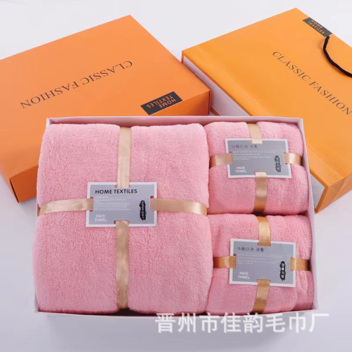 珊瑚絨毛巾浴巾禮盒帶手提袋開業活動廻禮婚慶套裝三件套 珊瑚絨毛巾浴巾禮盒帶手提袋開業活動廻禮婚慶套裝三件套