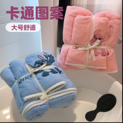 兒童卡通可愛史迪仔毛巾浴巾套裝珊瑚絨家用吸水洗臉巾洗澡巾兩件