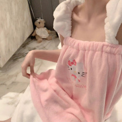 粉色HelloKitty乾髮帽吸水毛巾洗澡巾乾髮帽少女心浴巾浴裙kk