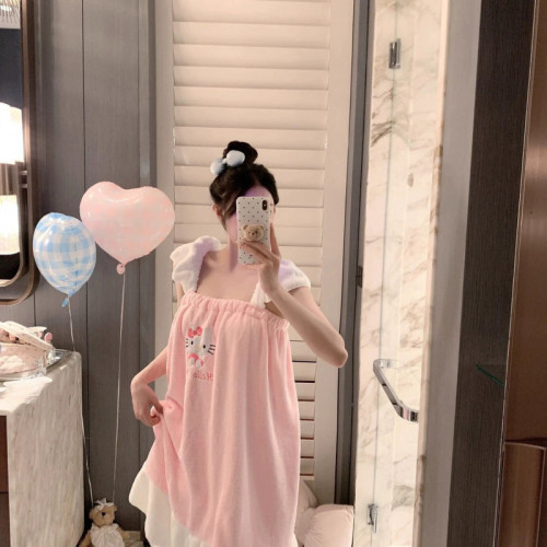 粉色HelloKitty乾髮帽吸水毛巾洗澡巾乾髮帽少女心浴巾浴裙kk