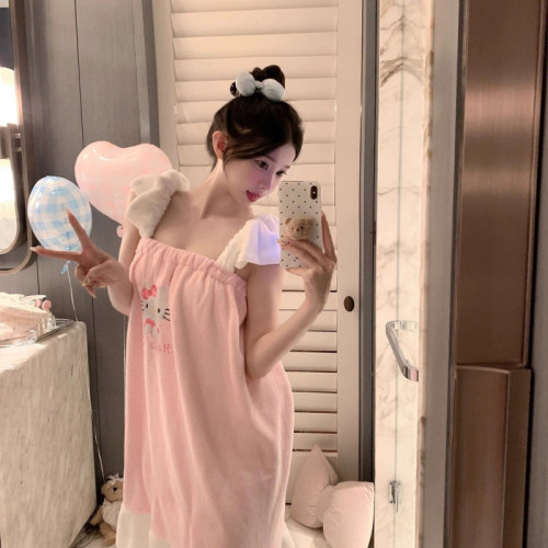 粉色HelloKitty乾髮帽吸水毛巾洗澡巾乾髮帽少女心浴巾浴裙kk