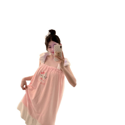 粉色HelloKitty乾髮帽吸水毛巾洗澡巾乾髮帽少女心浴巾浴裙kk