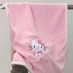 漢堡派對粉色Kitty貓浴巾珊瑚絨不毛超厚毛巾可愛卡通刺綉面巾