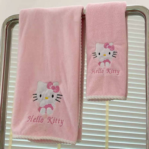 漢堡派對粉色Kitty貓浴巾珊瑚絨不毛超厚毛巾可愛卡通刺綉面巾 漢堡派對粉色Kitty貓浴巾珊瑚絨不毛超厚毛巾可愛卡通刺綉面巾