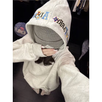 美式復古字母刺綉重磅純棉衛衣女2025秋冬新款設計感小衆連帽衛衣