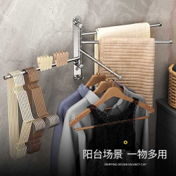 ✅旋轉毛巾架304不鏽鋼免打孔浴室毛巾桿活動雙三桿洗澡間浴巾掛