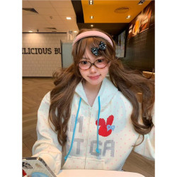 美式連帽衛衣開衫女早秋穿搭燙鑽字母拉鍊帽衫外套慵懶風甜美上衣