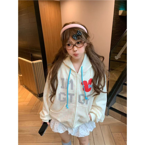 美式連帽衛衣開衫女早秋穿搭燙鑽字母拉鍊帽衫外套慵懶風甜美上衣