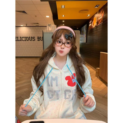 美式連帽衛衣開衫女早秋穿搭燙鑽字母拉鍊帽衫外套慵懶風甜美上衣